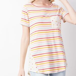 LINEN JERSY STRIPE & POLKADOT COLOR BLOCK KNIT TOP